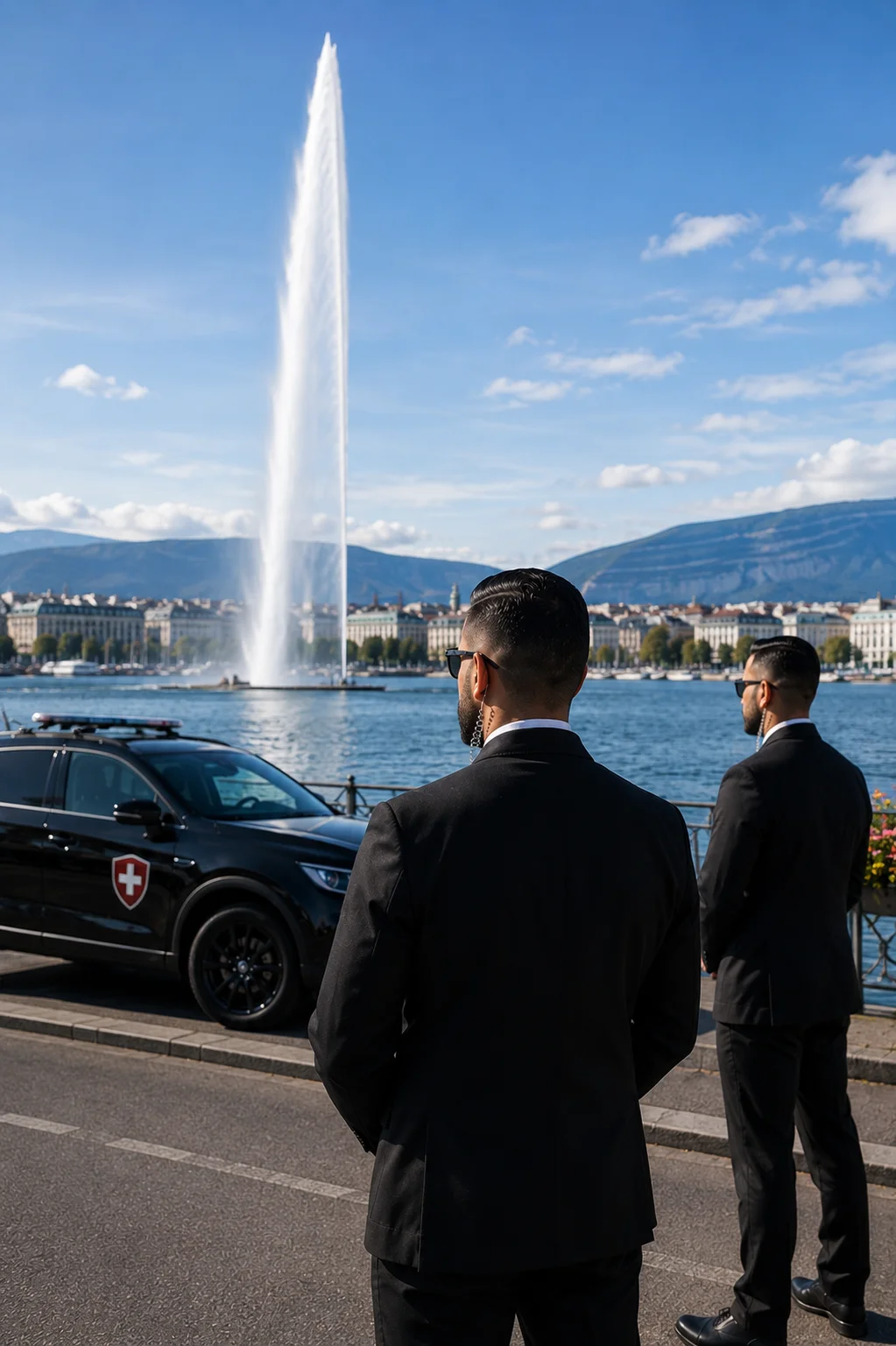 Agents de sécurité privée en mission à Genève près du Jet d’Eau